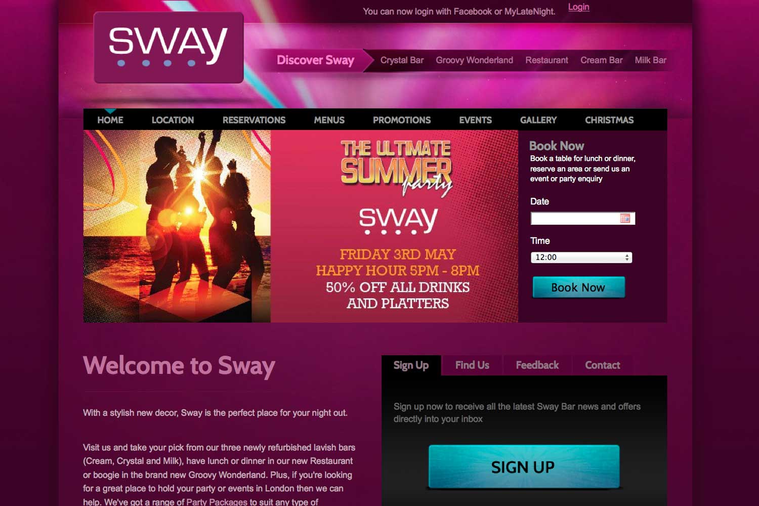 screenshot showing the design of www.swaybar.co.uk
